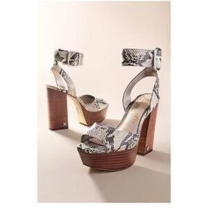 Sam Edelman Rain White Snakeskin Print Stacked Brown "Wood" Platform Heel